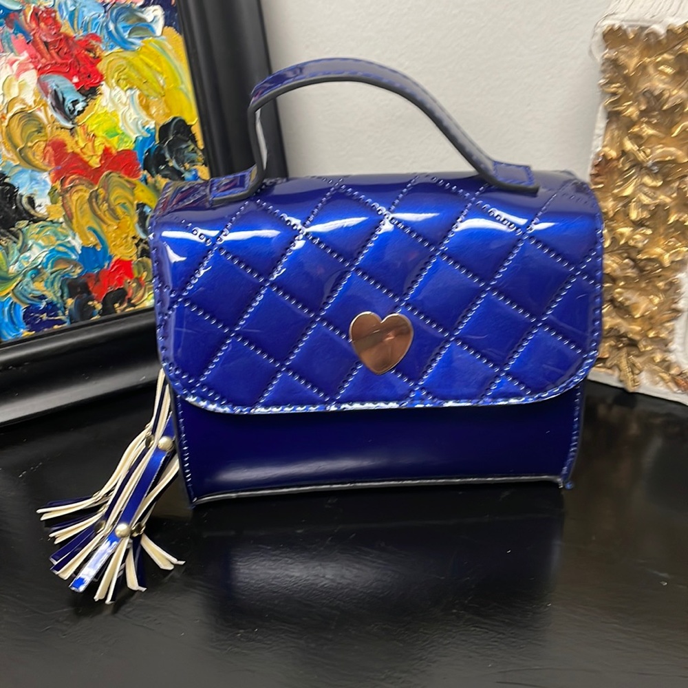 Blue Quilted Patent Leather Mini Bag